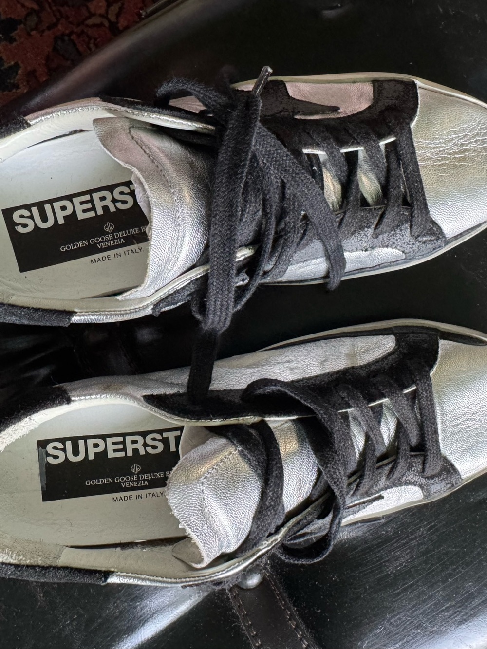 Golden Goose Silver & Black 'Superstar' Sneakers